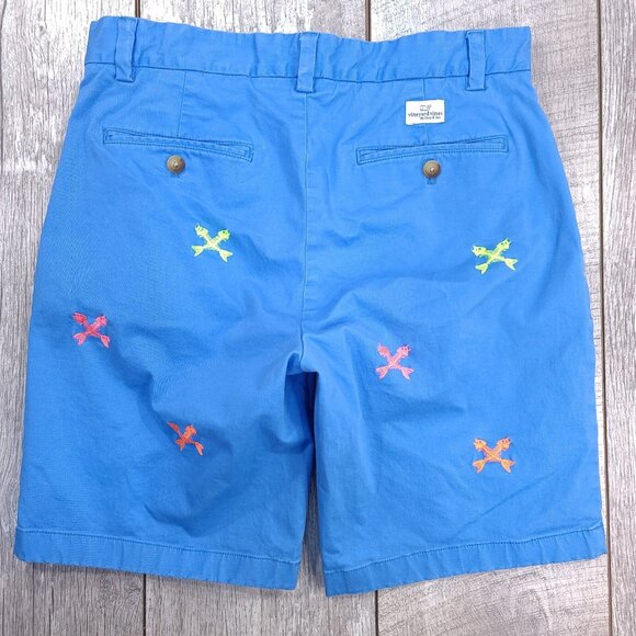 Vineyard Vines Shorts Mens 30 Breaker Fish Bone Blue Cotton Beach Travel - Picture 2 of 9
